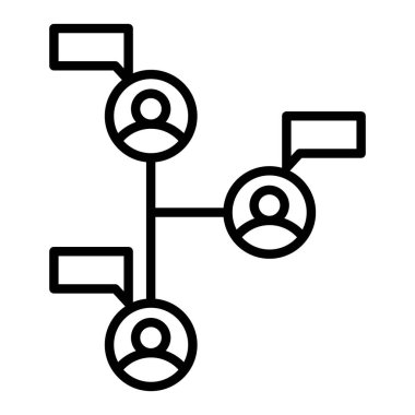 Siyah çizgi simgesi sosyal ağ sohbeti. Minimalist ağ pazarlama kavramı ana hatları sembolü.
