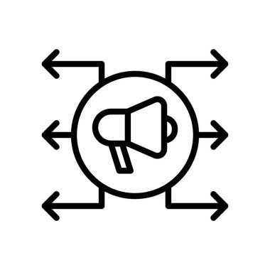 Siyah çizgi simgesi megafon ok. Minimalist ağ pazarlama kavramı ana hatları sembolü.