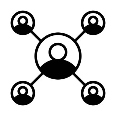 Siyahi ikon insanlar bağlantılı. Minimalist ağ pazarlama kavramı katı çizgi sembolü.