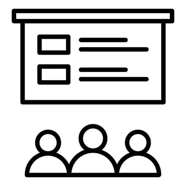 Seyircili siyah çizgi simgesi sunum tahtası. Minimalist Çevrimiçi kurs veya E Öğrenme ana hatları sembol tasarımı.