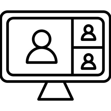 Siyah çizgi simgesi çevrimiçi toplantısı. Minimalist Çevrimiçi kurs veya E Öğrenme ana hatları sembol tasarımı.