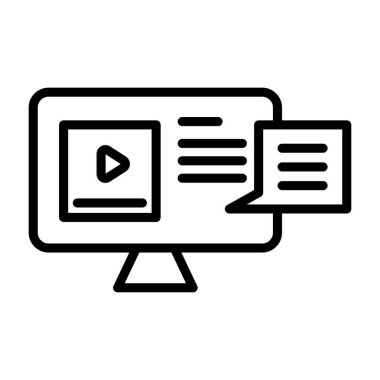 Siyah çizgi simgesi çevrimiçi video yayınlıyor. Minimalist Çevrimiçi kurs veya E Öğrenme ana hatları sembol tasarımı.
