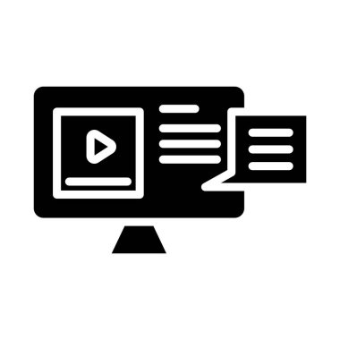 Siyah katı simge çevrimiçi video yayınlıyor. Çevrimiçi minimalist kurs veya E Siluet sembol tasarımı öğreniyor.