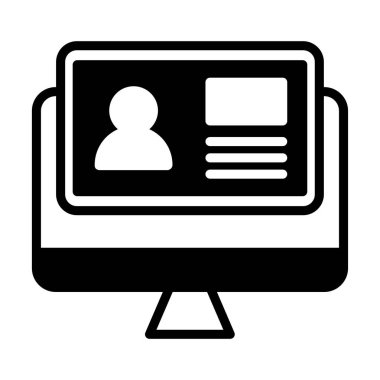 Siyah simge kullanıcısı çevrimiçi. Minimalist Çevrimiçi kurs veya E Sağlam çizgi sembol tasarımı öğreniyor.