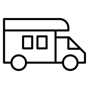 Siyah çizgi ikonu karavan. Minimalist ulaşım ve araçlar sembol tasarımı.