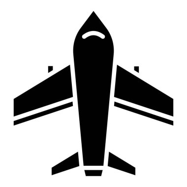 Siyah sert ikon uçak. Minimalist ulaşım ve araçların siluet sembolü tasarımı.