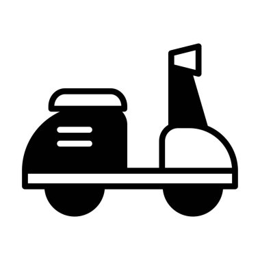 Siyah ikon scooter. Minimalist ulaşım ve araçlar yarı katı sembol tasarımı.
