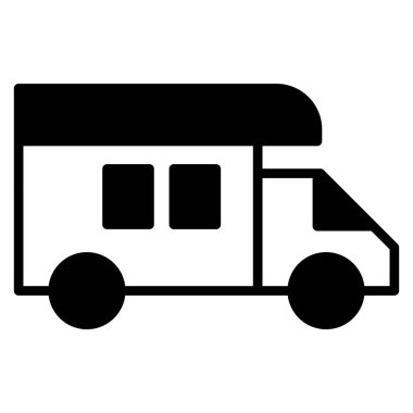 Siyah ikon karavan. Minimalist ulaşım ve araçlar yarı katı sembol tasarımı.