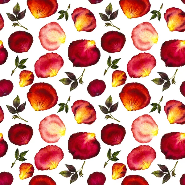 Aquarelle motif sans couture de pétales et feuilles roses — Image vectorielle