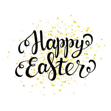 Altın sprey ile Mutlu paskalya siyah yazı