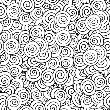 Siyah beyaz spiral ile doodle dikişsiz desen