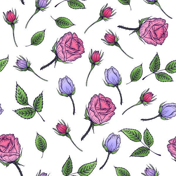 无缝的花卉图案与玫瑰和叶子 — 图库矢量图片