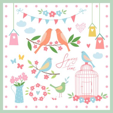 Bahar dekorasyon için öğeleri kümesi.