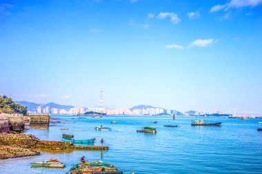 Gulangyu adacık pier gün batımı manzarası