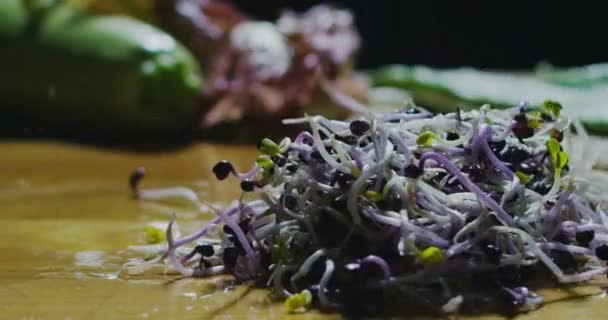 Profesional chef gota soja y verduras en super slow motion — Vídeos de Stock