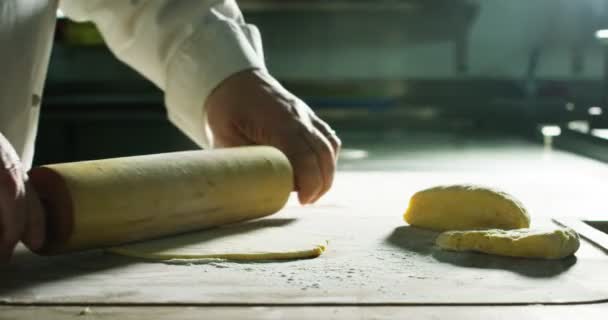 Collage italien et assemblage de matières premières, farine, beurre, œufs, légumes et aliments frais en général tour à tour dans des environnements professionnels — Video