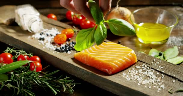nice and colored italian food composition of salmon and genuine and fresh ingredients for diet and low calories in gym and fitness world