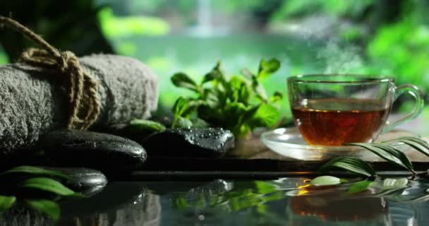Красивий зелений чай у спа — стокове відео