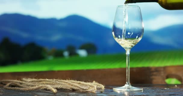 Сомельє наливає біле вино в склянку — стокове відео