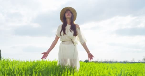 Mujer disfrutando de la naturaleza — Vídeos de Stock