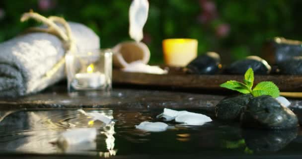 Water and candles in spa — Stock Video