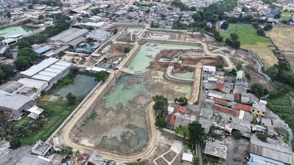 aerial view of a construction building in the city