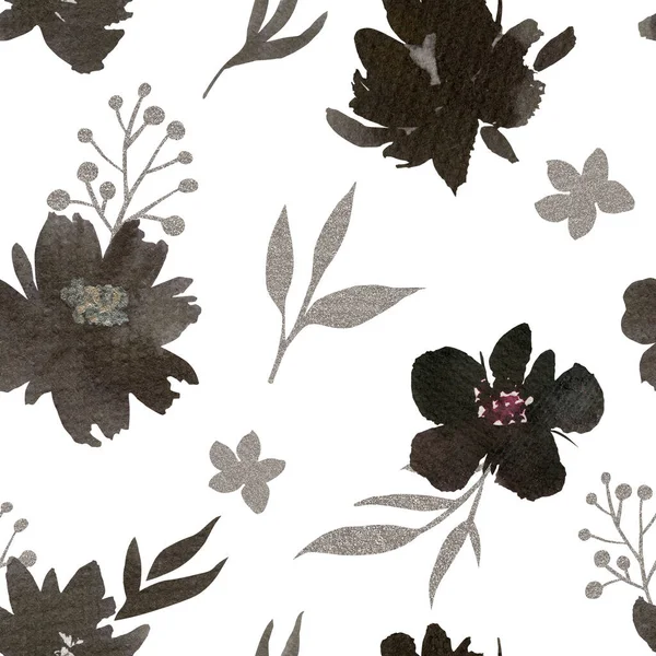 Blommigt Sömlöst Mönster Handmålade Botaniska Ytmönster Ditsy Blommor Vit Bakgrund — Stockfoto