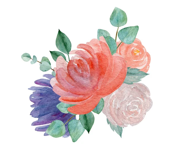 Kwiat Bukiet Akwarela Ilustracja Akwarelowa Kompozycja Botaniczna Izolowana Białym Tle — Zdjęcie stockowe