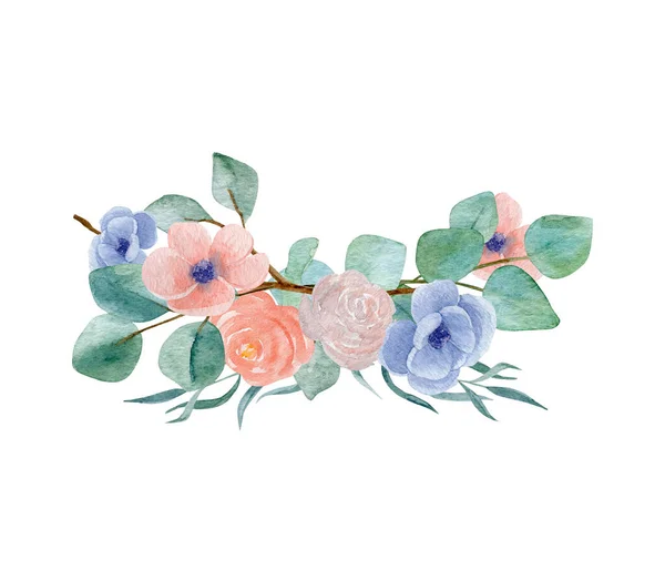 Anemon Kwiatowy Bukiet Akwarela Ilustracja Akwarelowa Kompozycja Botaniczna Izolowana Białym — Zdjęcie stockowe