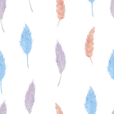 Pampas otları sulu boya desenleri. Elle boyanmış rengarenk otlar sonsuz arka plan.