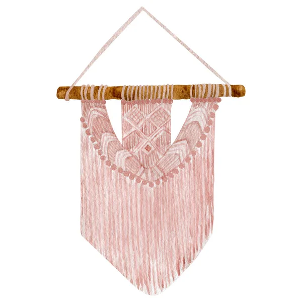 Boho Macrame Inredning Akvarell Illustration Handgjorda Macrame Dekoration Isolerad Vit — Stockfoto