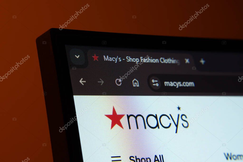 Dhaka, Bangladesh- 02 June 2025: Close-up of a computer screen displaying the Macy's web interface in dark mode