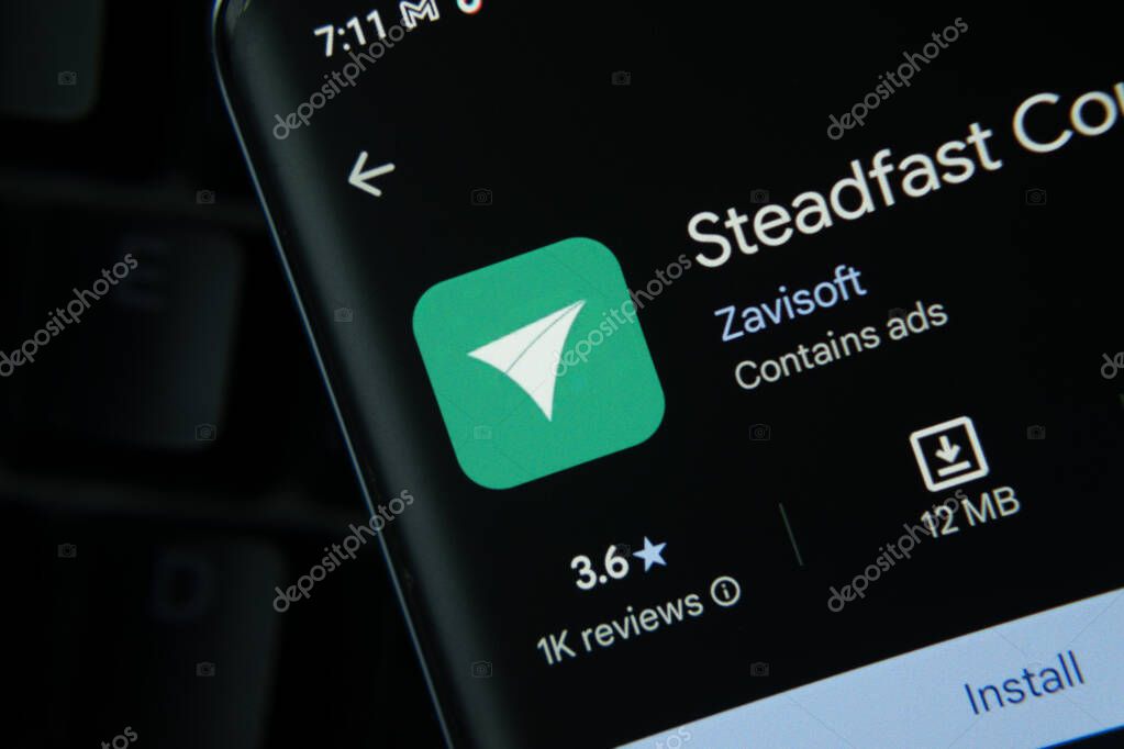 Dhaka, Bangladesh- 27 July 2025: Steadfast app from Google Playstore is displayed on a smartphone screen.