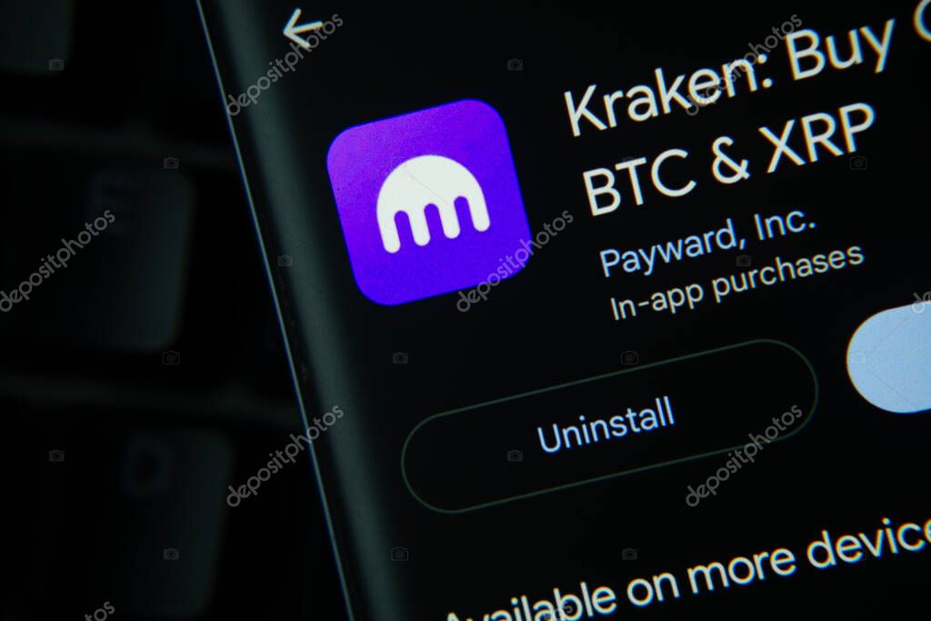 Dhaka, Bangladesh- 27 July 2025: Kraken app from Google Playstore is displayed on a smartphone screen.