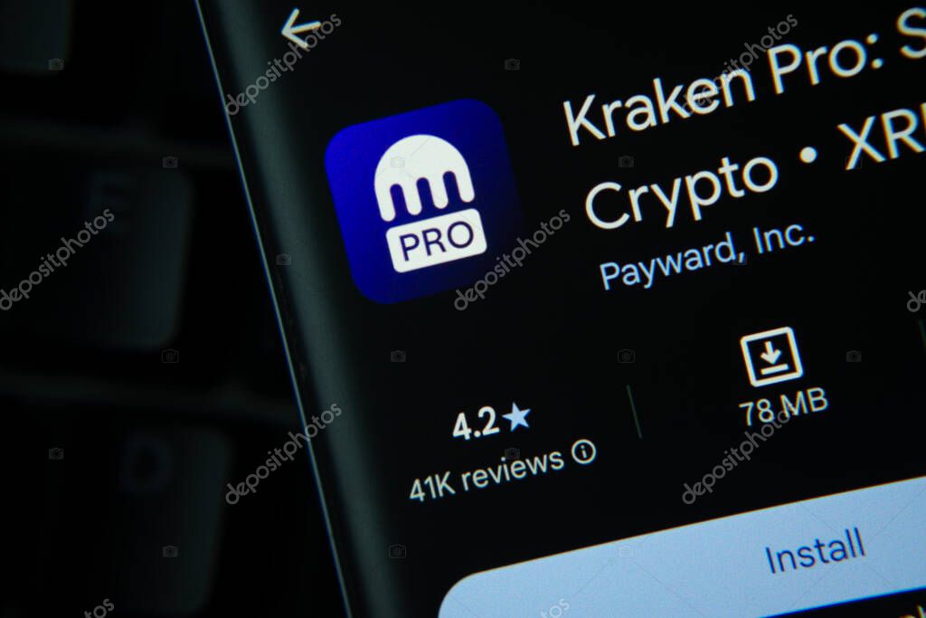 Dhaka, Bangladesh- 27 July 2025: Kraken Pro app from Google Playstore is displayed on a smartphone screen.