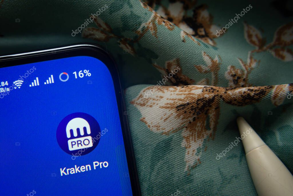 Dhaka, Bangladesh- 07 May 2025: Kraken Pro app icon is seen on smartphone.