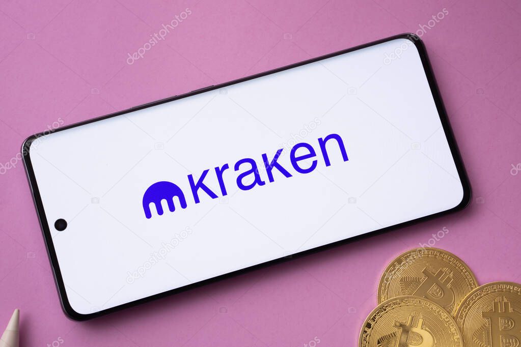 Dhaka, Bangladesh - 04 April 2025: The logo of Kraken is displayed on a smartphone screen