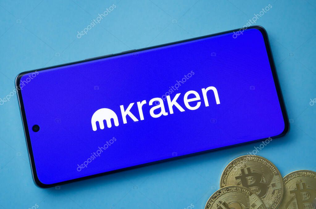 Dhaka, Bangladesh - 04 April 2025: The logo of Kraken is displayed on a smartphone screen