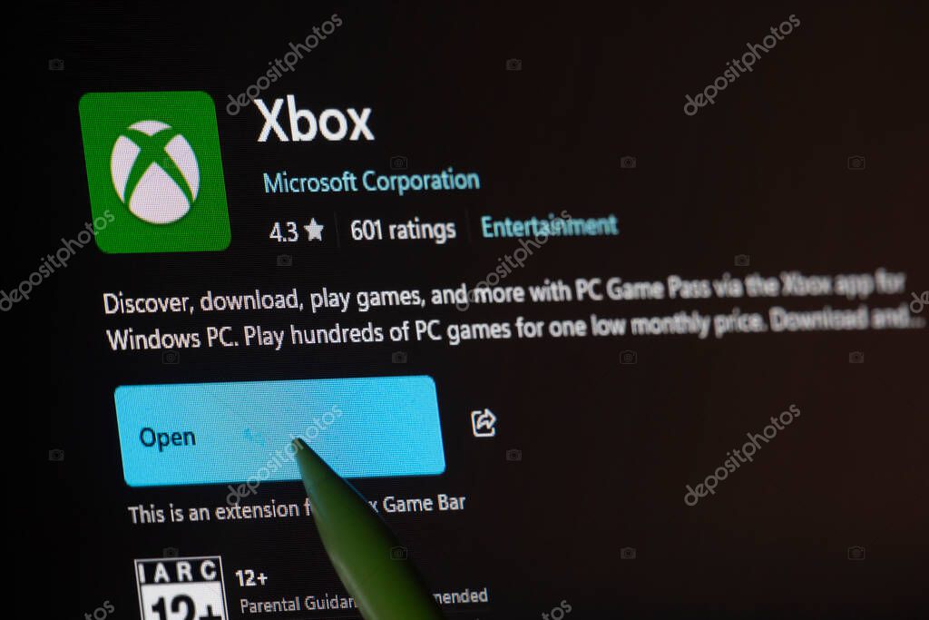 Dhaka, Bangladesh- 19 Sep 2025: A close-up of the Xbox app from the Microsoft Store is shown on a laptop screen.
