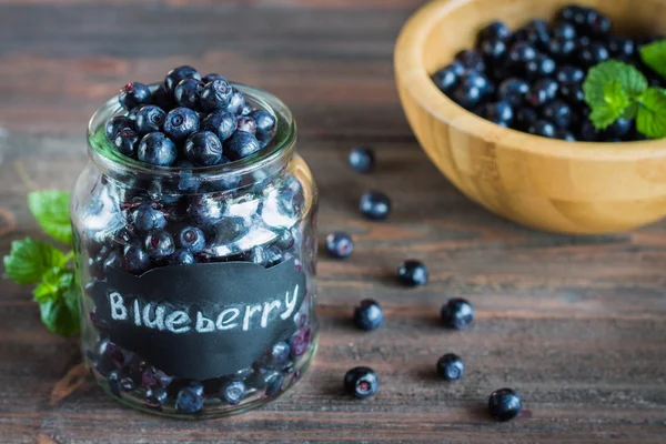Blueberry przeciwutleniacz organiczny pożywienie w słoiku — Zdjęcie stockowe