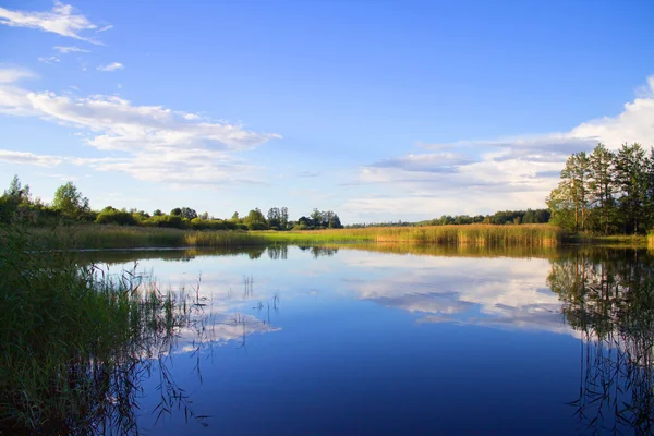 Canna da pesca in mano su uno sfondo di lago — Foto Stock