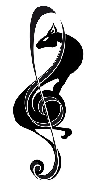 Treble clef, cat, isolated black image on a white background, background — Stock Vector