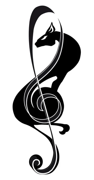 Treble clef, cat, isolated black image on a white background, background — 스톡 벡터