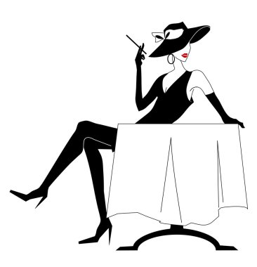 bir kafede bir şapka, bir kadın masada kafede kız