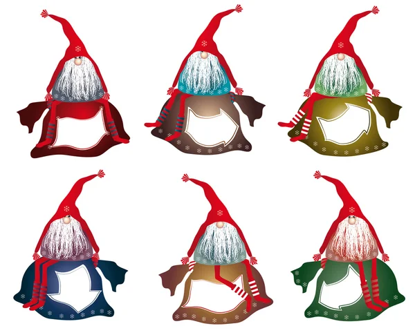 Illustration von Gnomen, Weihnachtsmann mit Platz für Text, Einladungen, Grußworte, Etikett — Stockvektor