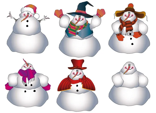 Funny Snowmen isolated on a white background, to decorate — Stock Vector