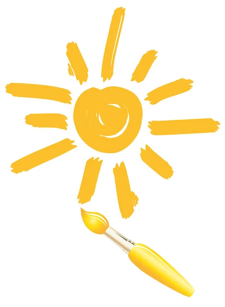 Drawing sun. Brush Images. Icon. Smiley — Stock Vector