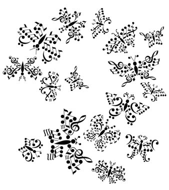 Kelebek notlar. soyut resim yazdırmak için. Beyaz arka plan üzerinde izole