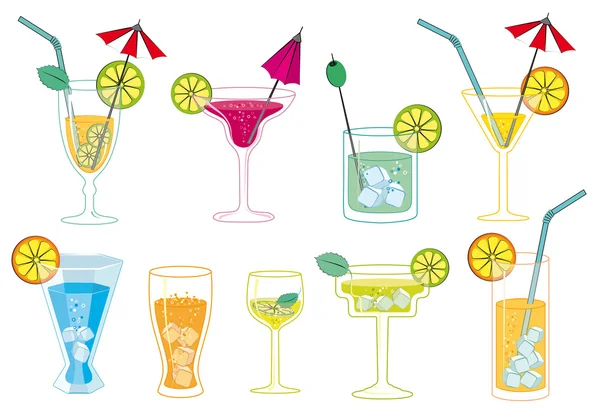 Glas med drinkar och cocktails — Stock vektor