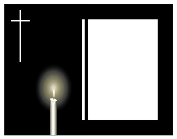 Moldura funerária com uma vela e uma cruz, triste evento . — Vetor de Stock
